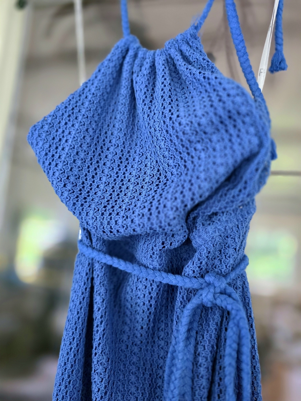 New Lulu's Royal Blue Crochet Halter Midi Dress Sz Medium M - Picture 4 of 5